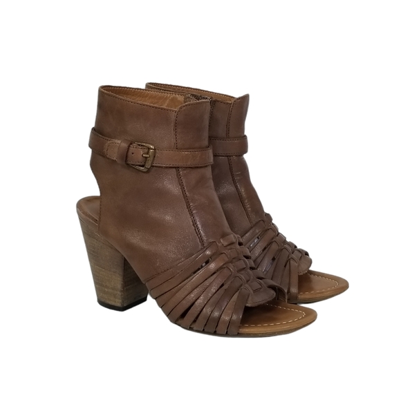 Fabianelli Shoes - Fabianelli Italian Leather Woven Open Toe Ankle Booties Stacked Heel Size 6.5